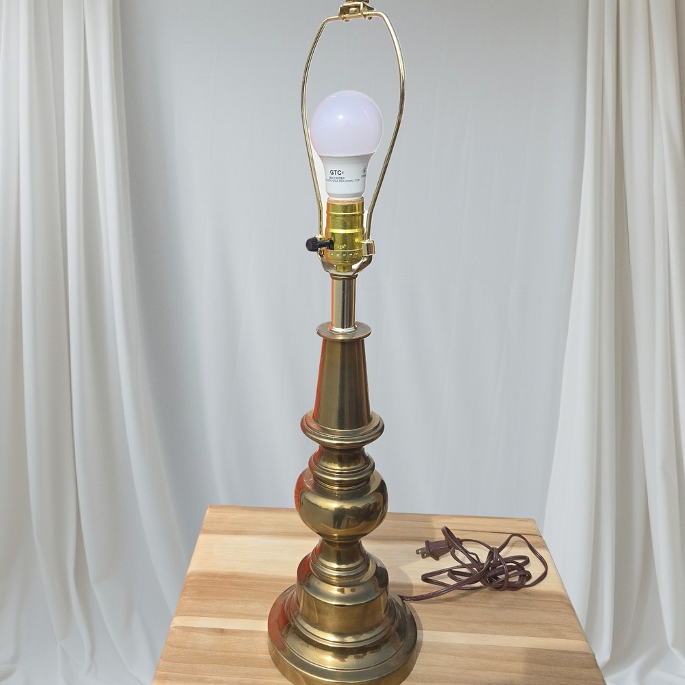 VTG Brass Column Table Lamp Traditional Pedestal Base Gold Heavy Metal 24" Tall‎